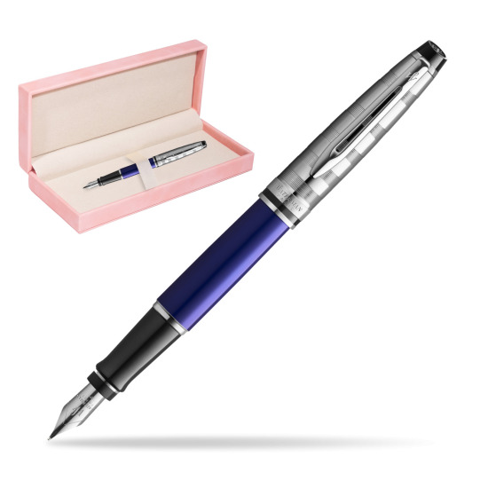 Waterman Fountain Pen Expert DeLuxe  Navy Blue CT in suede box pink