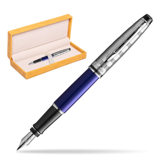Waterman Fountain Pen Expert DeLuxe  Navy Blue CT in suede box yellow