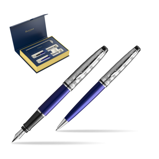 Waterman Expert DeLuxe Navy Blue Ct Penna Stilografica + Waterman Expert DeLuxe Navy Blue CT Penna a Sfera in confezione regalo 