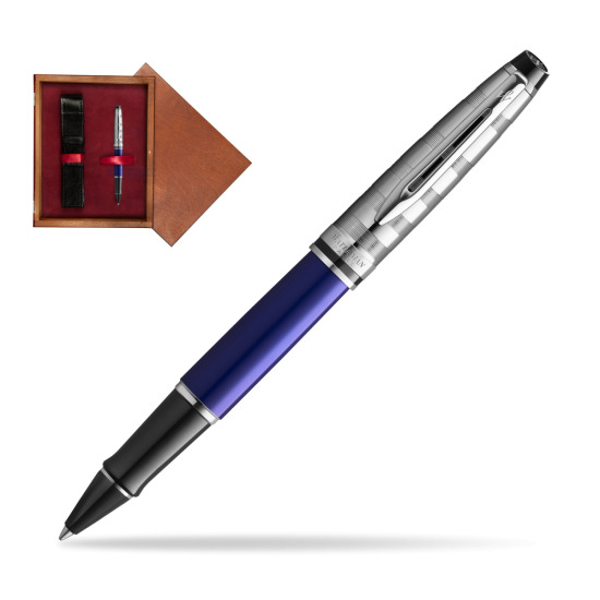 Waterman Expert DeLuxe Deep Blue RollerPenna a Sfera in single wooden box Mahogany Single Maroon