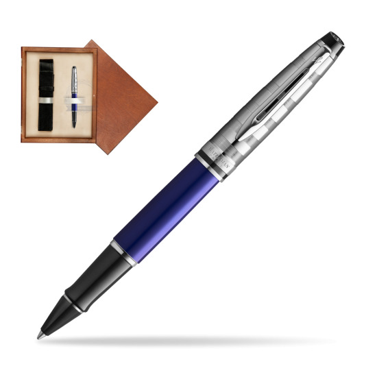 Waterman Expert DeLuxe Deep Blue RollerPenna a Sfera in single wooden box Mahogany Single Ecru