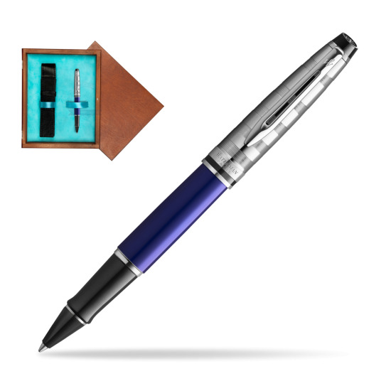 Waterman Expert DeLuxe Deep Blue RollerPenna a Sfera in single wooden box Mahogany Single Turquoise 