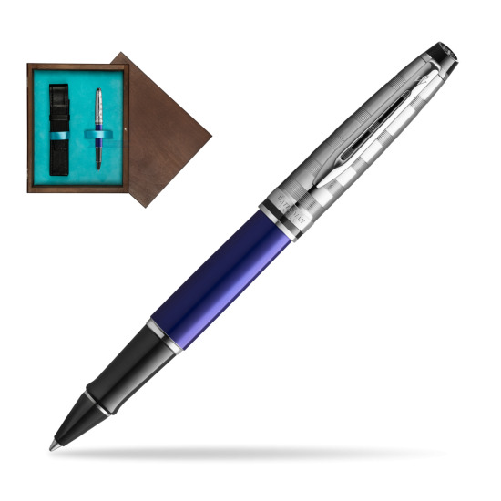 Waterman Expert DeLuxe Deep Blue RollerPenna a Sfera in single wooden box Wenge Single Turquoise 