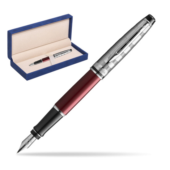 Waterman Fountain Pen Expert DeLuxe Dark Red CT in suede box navy blue