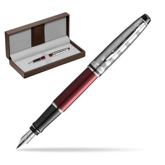 Waterman Fountain Pen Expert DeLuxe Dark Red CT in the brown leather box