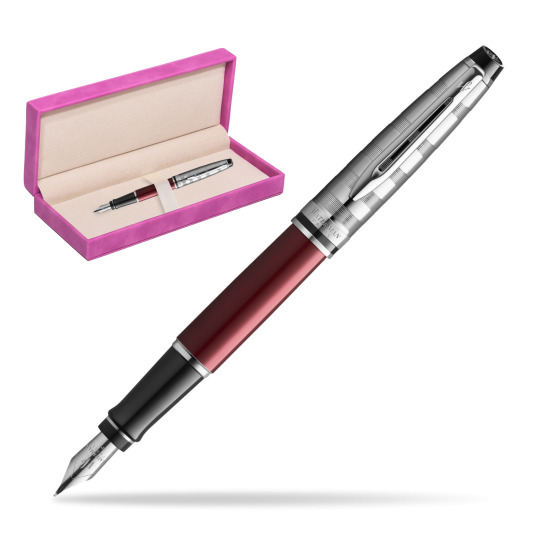 Waterman Fountain Pen Expert DeLuxe Dark Red CT in suede box fuchsia