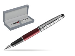 Waterman Fountain Pen Expert DeLuxe Dark Red CT in suede box grey