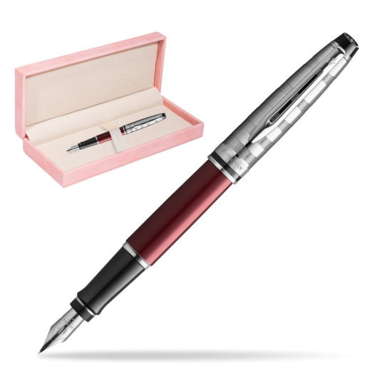 Waterman Fountain Pen Expert DeLuxe Dark Red CT in suede box pink