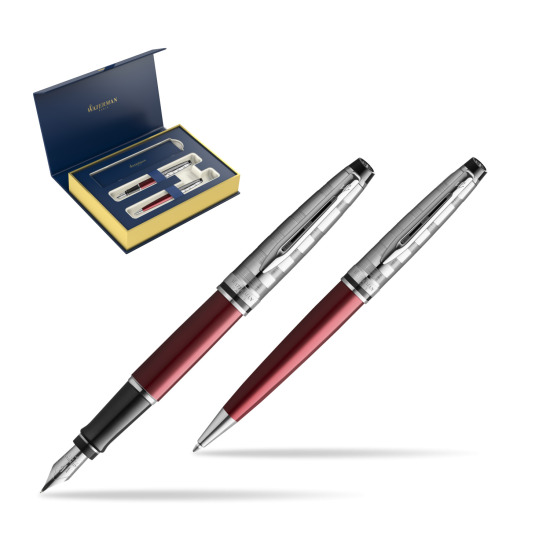 Waterman Expert DeLuxe Dark Red CT Penna Stilografica + Waterman Expert DeLuxe Dark Red CT Penna a Sfera in confezione regalo 