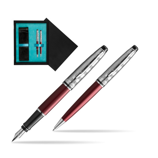 Waterman Expert DeLuxe Dark Red CT Penna Stilografica + Waterman Expert DeLuxe Dark Red CT Penna a Sfera in confezione regalo in double wooden box Black Double Turquoise