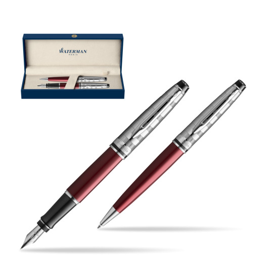 Waterman Expert DeLuxe Dark Red CT Penna Stilografica + Waterman Expert DeLuxe Dark Red CT Penna a Sfera in confezione regalo