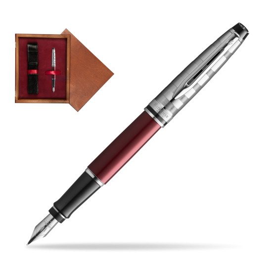 Waterman Fountain Pen Expert DeLuxe Dark Red CT in single wooden box Mahogany Single Maroon