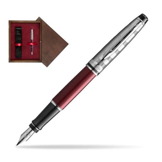 Waterman Fountain Pen Expert DeLuxe Dark Red CT in single wooden box Wenge Single Maroon