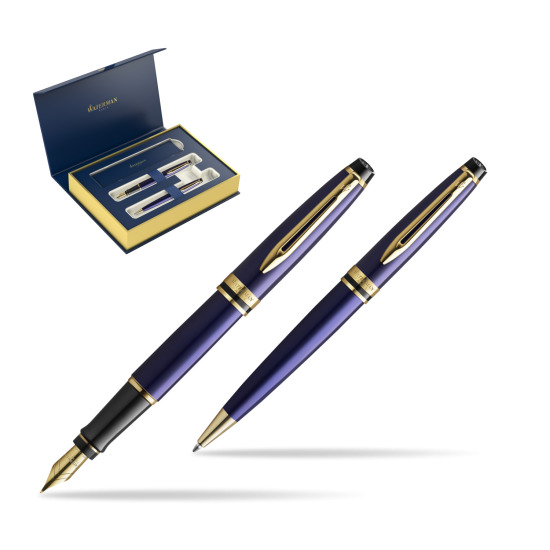 Waterman Expert Navy Blue GT Gold Nib 18k Penna Stilografica + Waterman Expert Navy Blue GT Penna a Sfera in gift box 