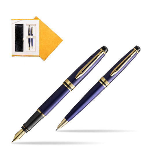 Waterman Expert Navy Blue GT Gold Nib 18k Penna Stilografica + Waterman Expert Navy Blue GT Penna a Sfera in gift box in suede box yellow