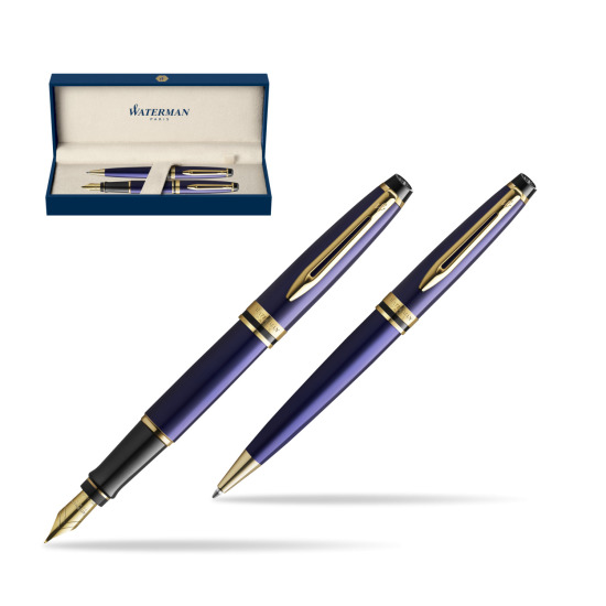 Waterman Expert Navy Blue GT Gold Nib 18k Penna Stilografica + Waterman Expert Navy Blue GT Penna a Sfera in gift box