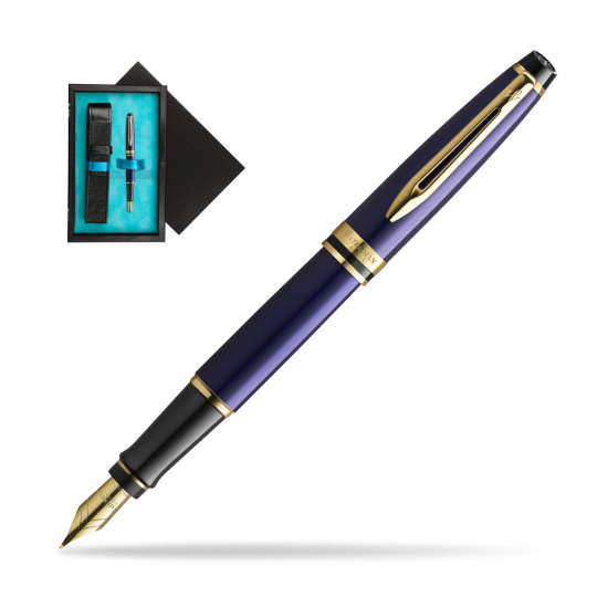 Waterman Penna Stilografica Expert Navy Blue GT Gold Nib 18k in single wooden box Black Single Turquoise