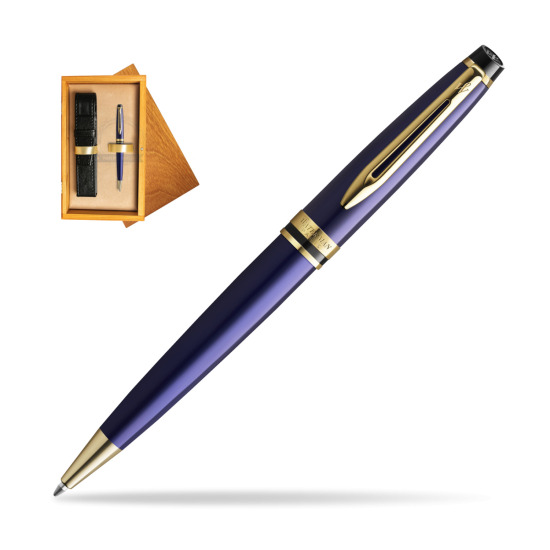 Waterman Penna a Sfera Expert Navy Blue GT in single wooden box Honey Single Ecru
