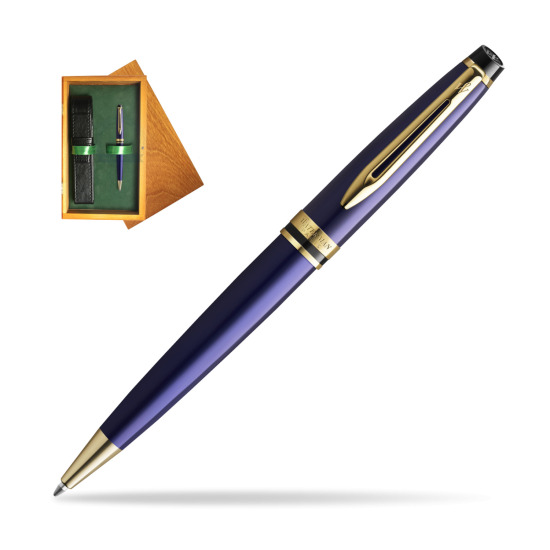 Waterman Penna a Sfera Expert Navy Blue GT in single wooden box Honey Single Green
