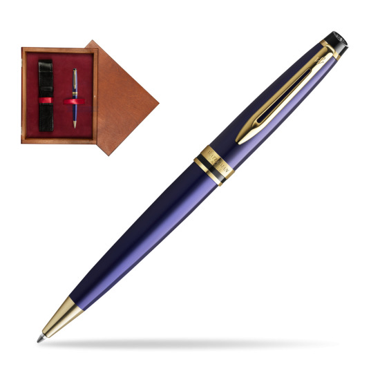 Waterman Penna a Sfera Expert Navy Blue GT in single wooden box Mahogany Single Maroon