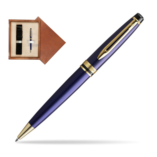 Waterman Penna a Sfera Expert Navy Blue GT in single wooden box Mahogany Single Ecru