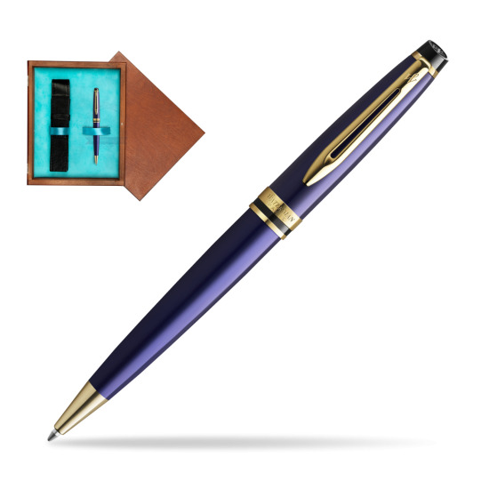 Waterman Penna a Sfera Expert Navy Blue GT in single wooden box Mahogany Single Turquoise 