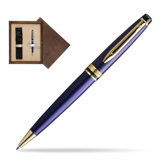 Waterman Penna a Sfera Expert Navy Blue GT in single wooden box Wenge Single Ecru