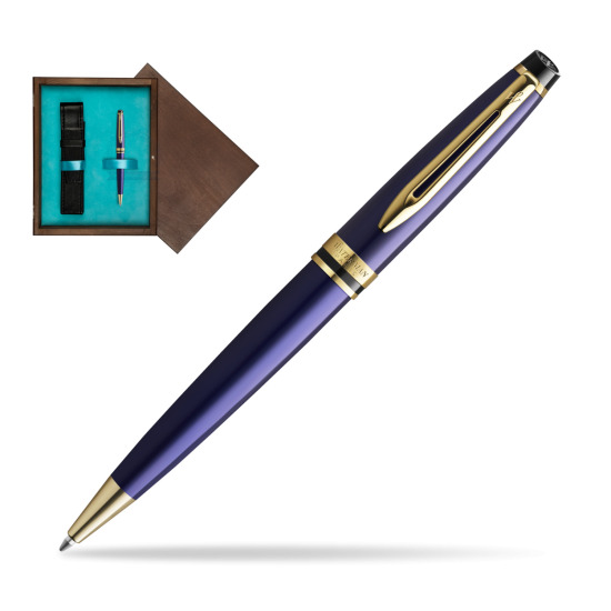 Waterman Penna a Sfera Expert Navy Blue GT in single wooden box Wenge Single Turquoise 