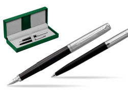 Parker Jotter Originals Black CT Fountain Pen + Ballpoint Pen in a Gift Box in the green leather box