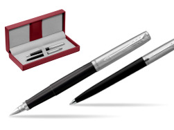 Parker Jotter Originals Black CT Fountain Pen + Ballpoint Pen in a Gift Box in the red leather box