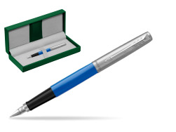Parker Jotter Originals Blue Fountain Pen in the green leather box