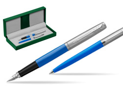Parker Jotter Originals Blue CT Stylo-plume + Stylo-bille in a Gift Box in the green leather box