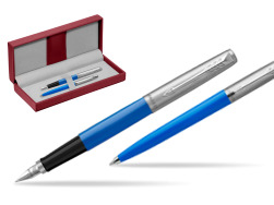 Parker Jotter Originals Blue CT Stylo-plume + Stylo-bille in a Gift Box in the red leather box