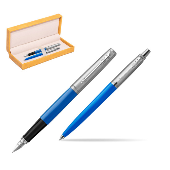 Parker Jotter Originals Blue CT Fountain Pen + Ballpoint Pen in a Gift Box in suede box yellow