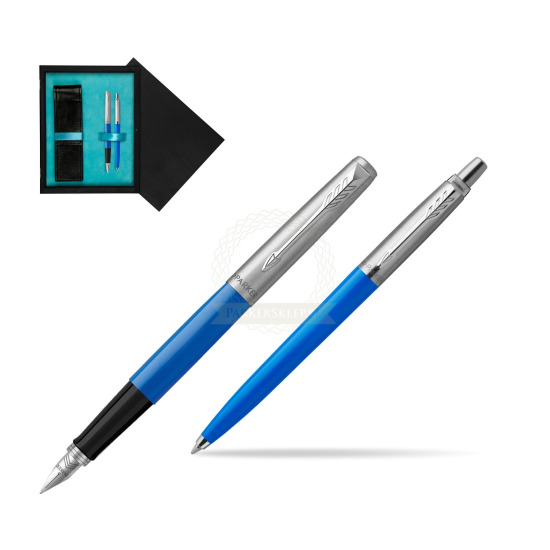 Parker Jotter Originals Blue CT Fountain Pen + Ballpoint Pen in a Gift Box in double wooden box Black Double Turquoise