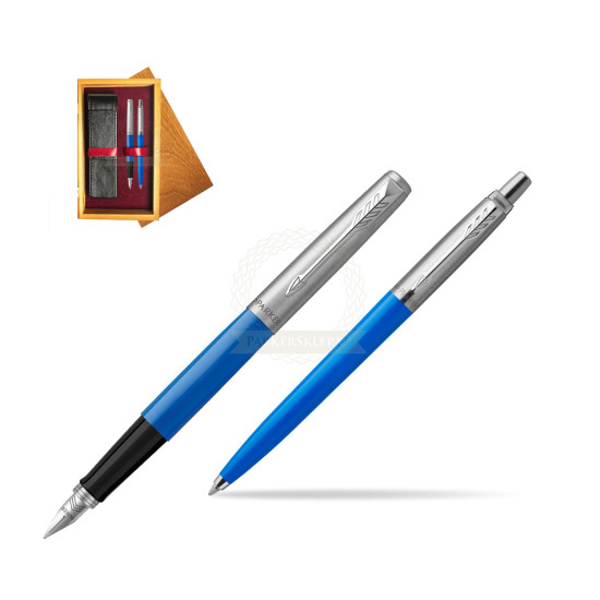 Parker Jotter Originals Blue CT Fountain Pen + Ballpoint Pen in a Gift Box in double wooden box Honey Double Maroon