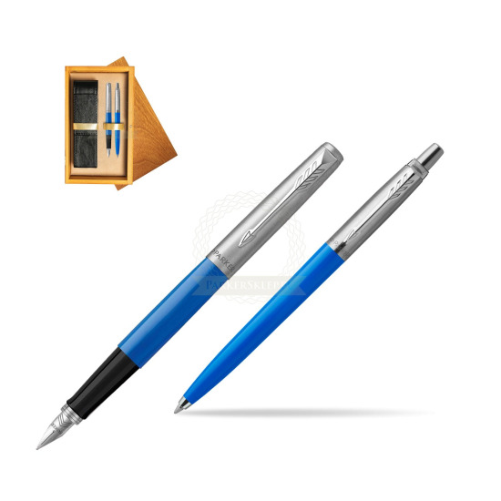Parker Jotter Originals Blue CT Fountain Pen + Ballpoint Pen in a Gift Box in double wooden box Honey Double Ecru
