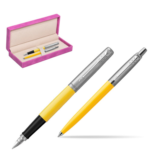 Parker Jotter Originals Yellow CT Pen Penna Stilografica + Penna Pen in a Gift Box in suede box fuchsia