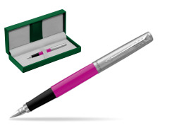 Parker Jotter Originals Magenta  CT Fountain Pen in the green leather box