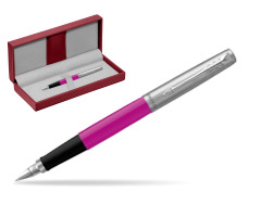 Parker Jotter Originals Magenta  CT Fountain Pen in the red leather box