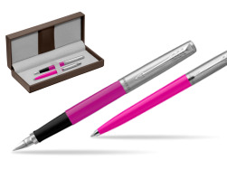 Parker Jotter Originals Magenta CT Stylo-plume + Stylo-bille in a Gift Box in the brown leather box