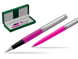 Parker Jotter Originals Magenta CT Stylo-plume + Stylo-bille in a Gift Box in the green leather box