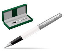 Parker Jotter Originals White Fountain Pen in the green leather box