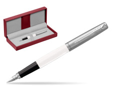 Parker Jotter Originals White Fountain Pen in the red leather box