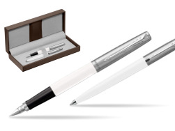 Parker Jotter Originals White CT Stylo-plume + Stylo-bille in a Gift Box in the brown leather box