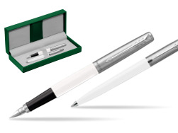 Parker Jotter Originals White CT Stylo-plume + Stylo-bille in a Gift Box in the green leather box
