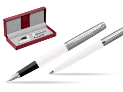 Parker Jotter Originals White CT Stylo-plume + Stylo-bille in a Gift Box in the red leather box