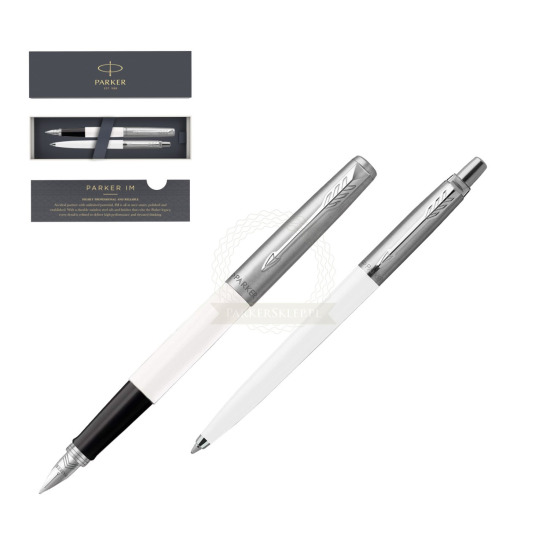 Parker Jotter Originals White CT Fountain Pen + Ballpoint Pen in a Gift Box 