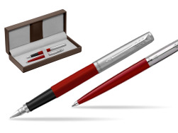 Parker Jotter Originals Red CT Stylo-plume + Stylo-bille in a Gift Box in the brown leather box