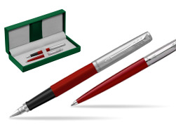 Parker Jotter Originals Red CT Stylo-plume + Stylo-bille in a Gift Box in the green leather box